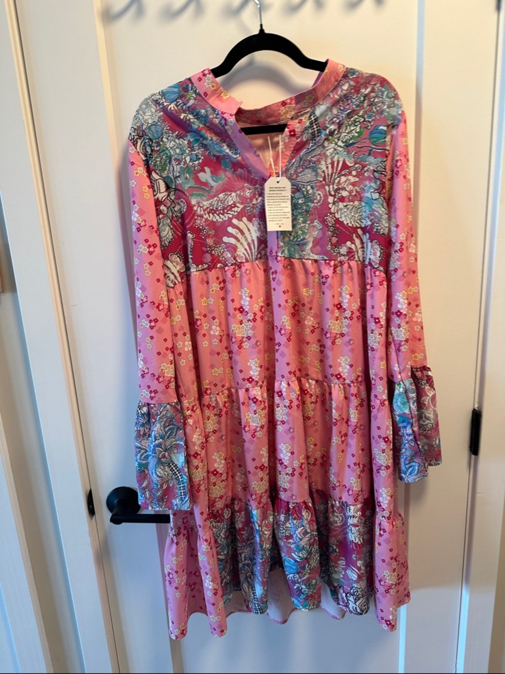 Made With Love Boho Tiered Mini Dress XL NWT Pink Paisley Flowy
